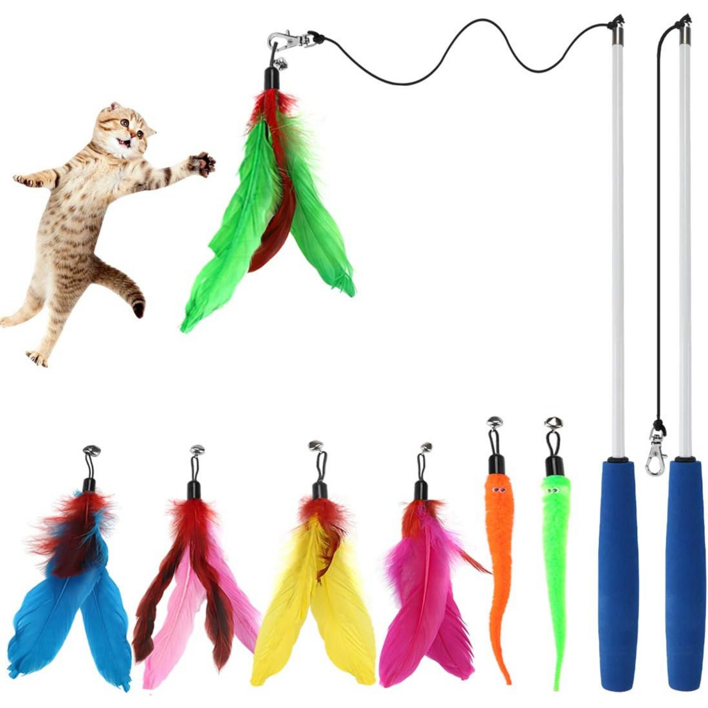 MeoHui Interactive Cat Toys - Retractable Wand Toy and Feather Toys