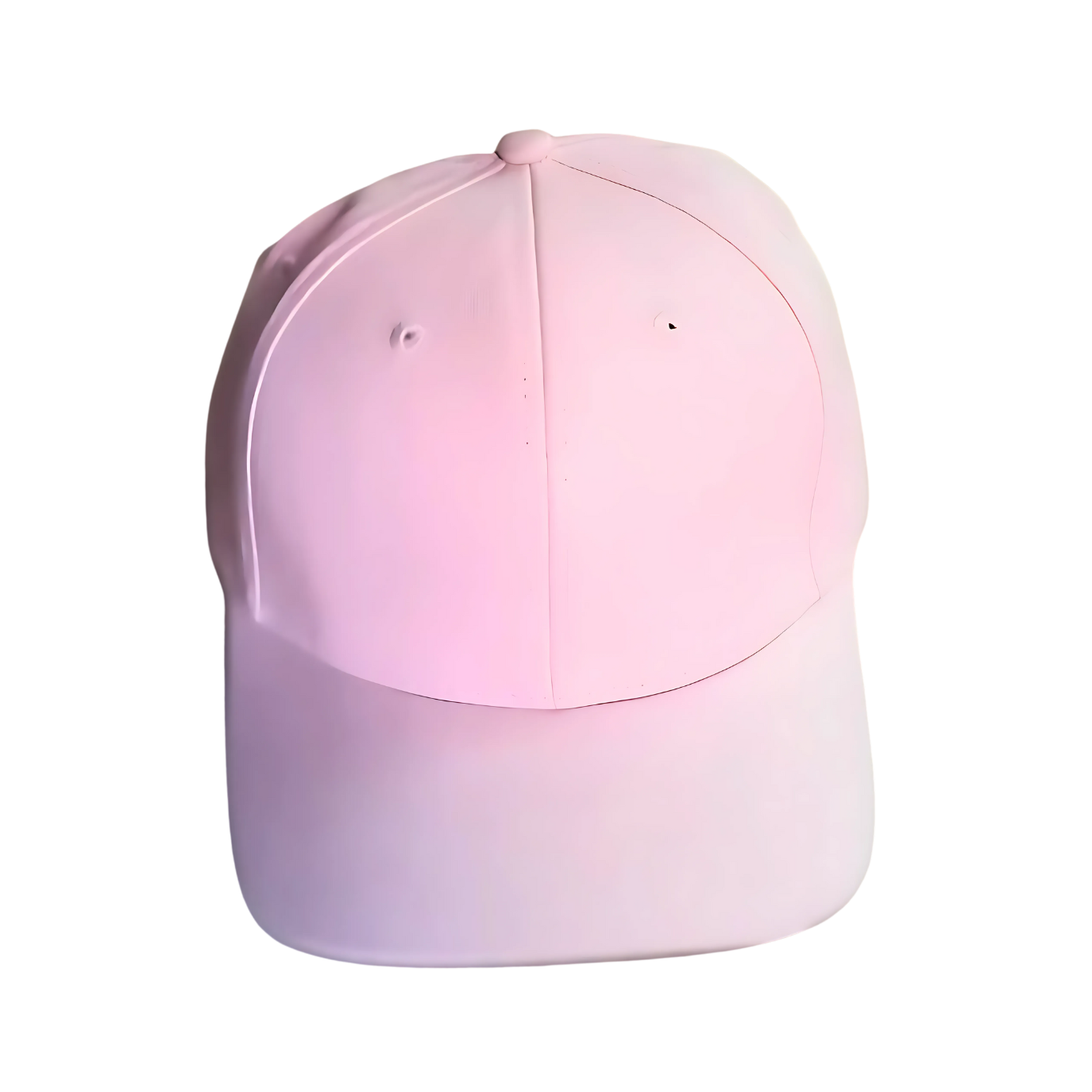 Close-up of a pink cap, featuring a soft, pastel shade with a smooth fabric finish and an adjustable strap at the back