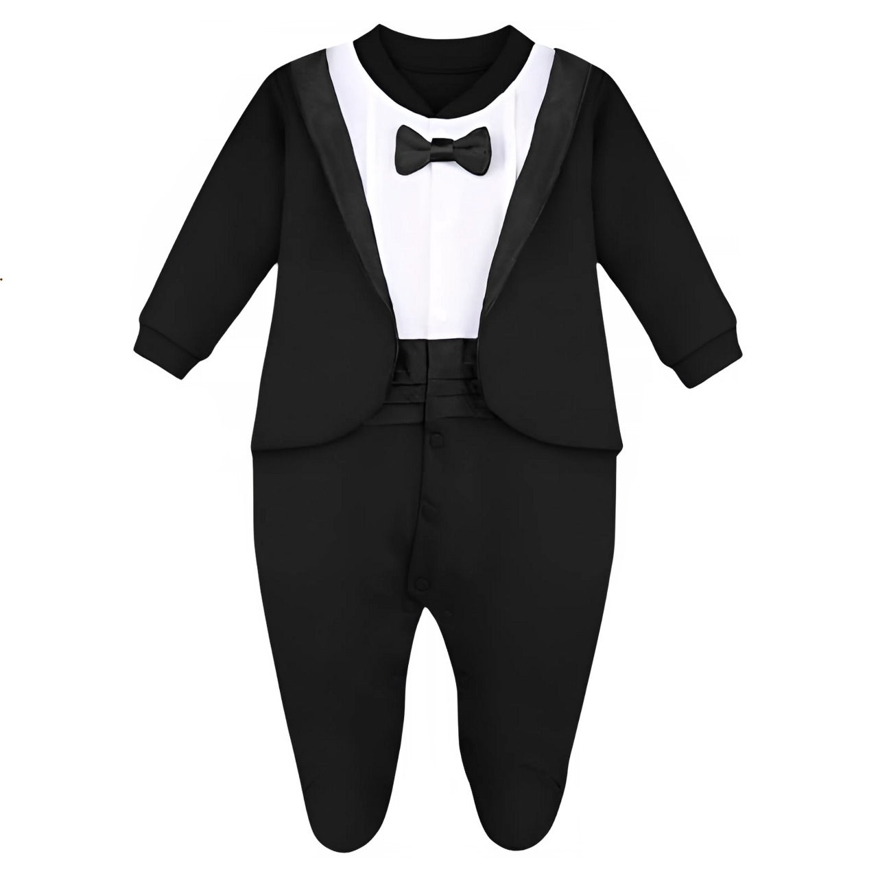 Baby Boy Gentleman Tuxedo Footie Christmas Holiday Outfit with Bow Tie