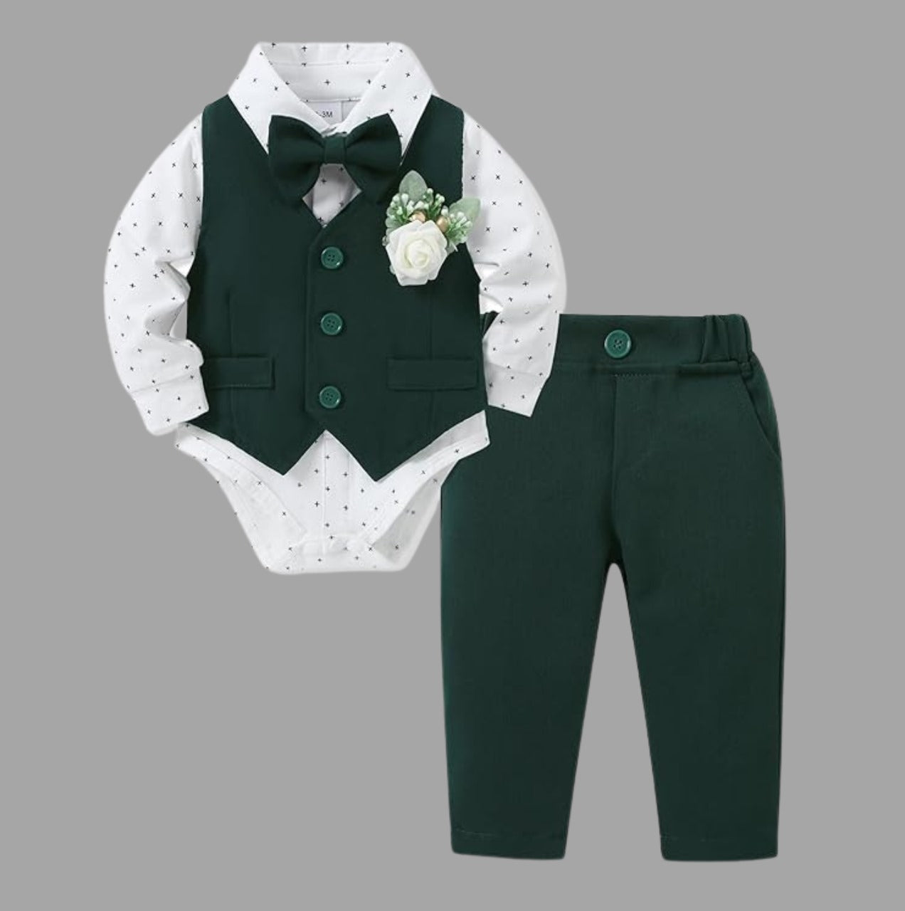 Baby Boy Clothes Suits Infant Gentleman Outfit Collared Dress Shirt+Vest+Tie+Corsage+Pants 5Pcs Baby Suit Sets